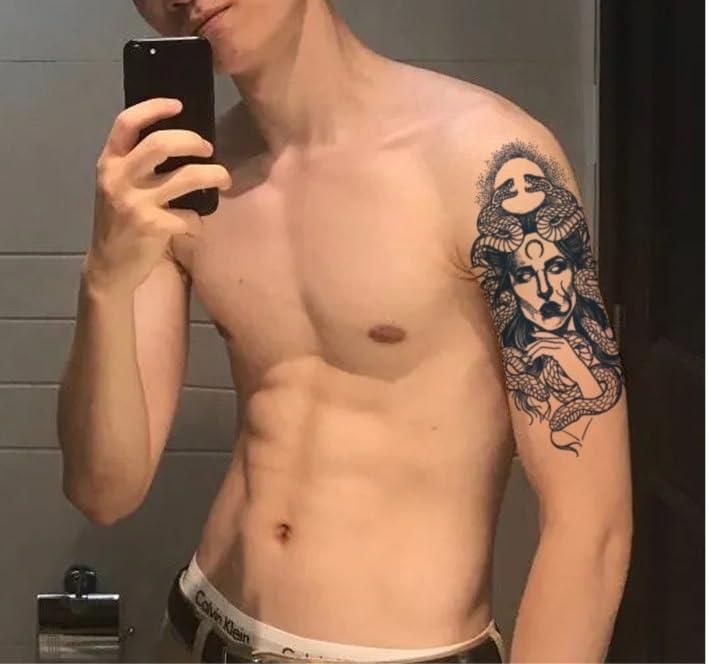 TTHUONG THATHU Juice Ink Tattoos Body Art Lasting Waterproof Temporary Tattoo Sticker Medusa Tatoo Arm Tatto Snake Women Men