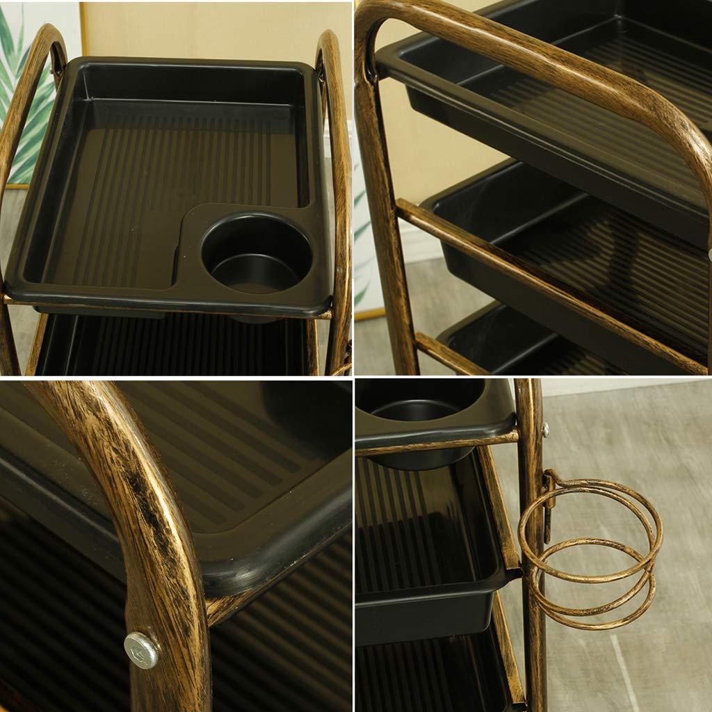 SHAWLA SHAWLA Salon Trolley Salon Storage Trolley Beauty Storage Trolley (Retro Gold Drawer) Multifunctional Professional Dyeing and Hot Barber Shop Bar Cart Mobile Roller Beauty Salon Storage Rack, Gold