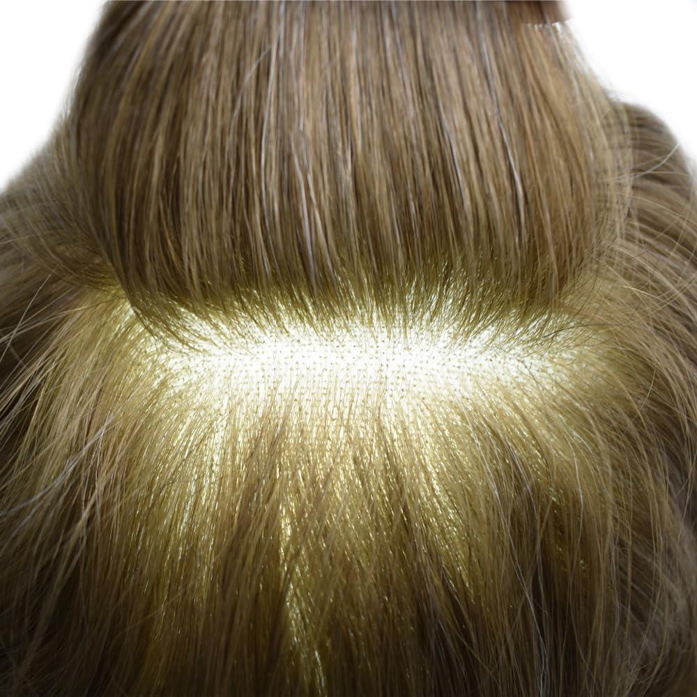 Hair Wonders Hair Wonders Full Swiss Lace Toupee For Men Real Human Hair Mens Toupee Hair Replacement System For Men Hairpieces For Men Hair System 6x8-100% light to Medium density17# DARK ASH BLONDE