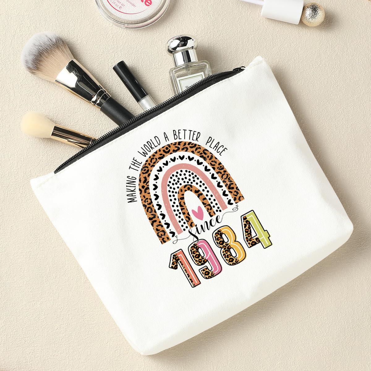 NBIAN 40th Birthday Gifts Women, 40 Year Old Birthday Gifts Ideas, Happy 40th Birthday Rainbow Cosmetic Bag, 40th Birthday Party Favors for Anniversary, Turning 40 Gifts for Mom Friend Leopard Makeup Bag