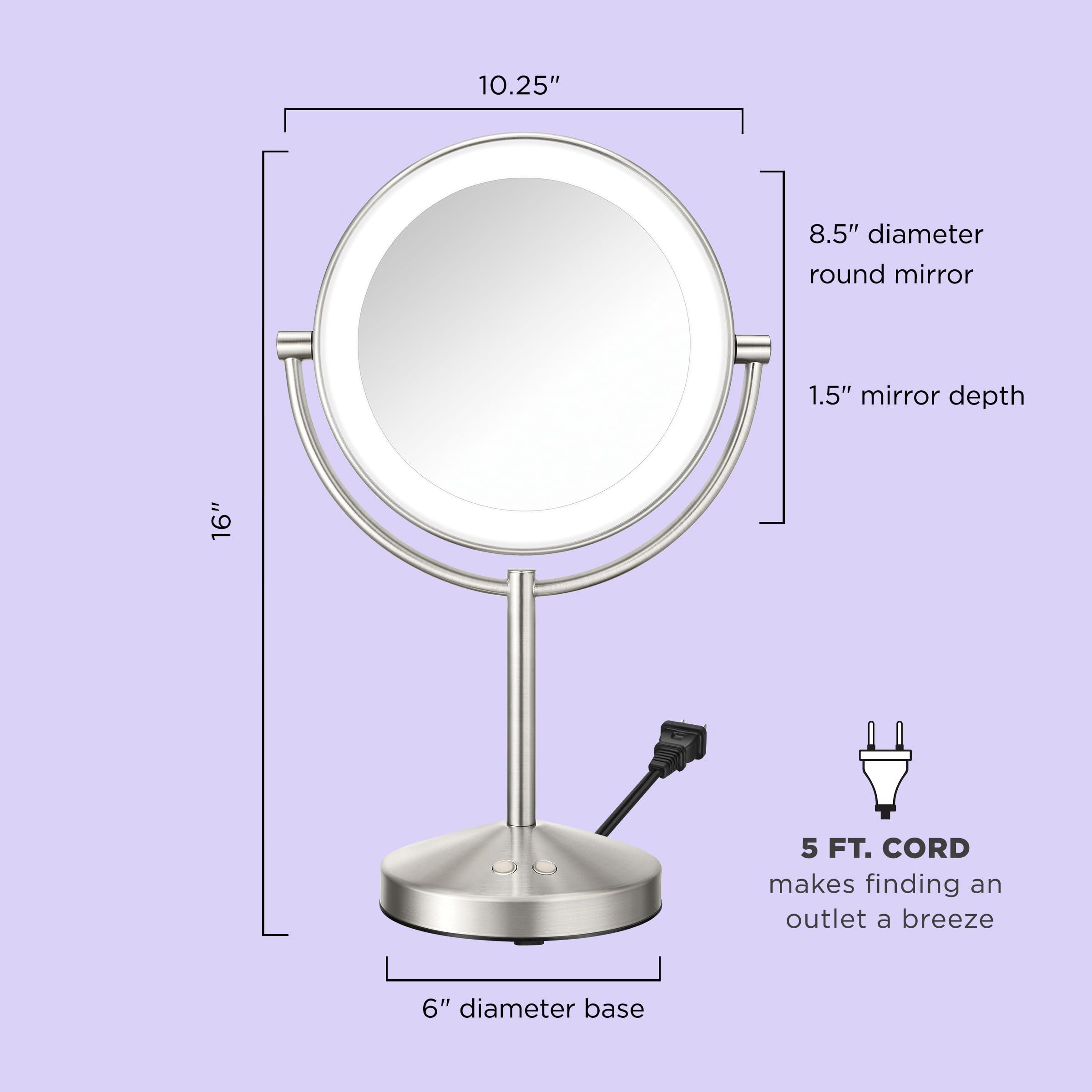 Conair Conair Lighted Makeup Mirror, LED Vanity Mirror, 1X/10x Magnifying Mirror, Corded in Satin Nickel Finish