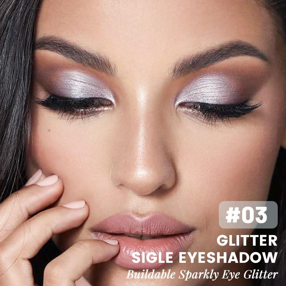 CAKAILA Single Glitter Shimmer Silver Gray White Eyeshadow,Bright High Pigment Intense Monochrome Eye Shadow,Buildable Sparkly Eye Glitter Shimmer Finish,24 Hour Eye Makeup Longwear Waterproof,Blendable