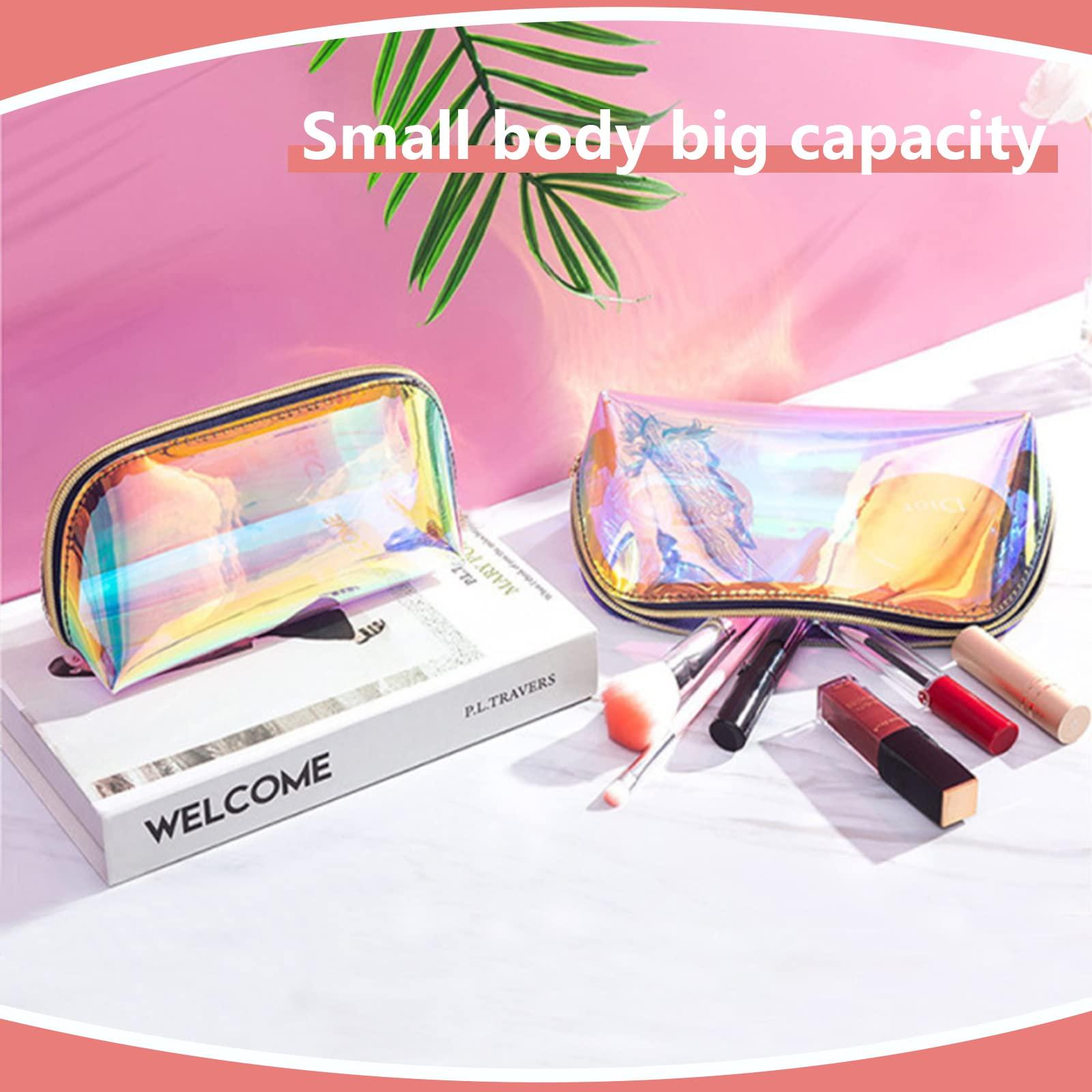 ANROLA ANROLA Holographic Makeup Bag Iridescent Cosmetic Pouch Clear Waterproof Portable Travel Cosmetic Pouch TPU Zippered Toiletry Organizer bag for Women (Medium)