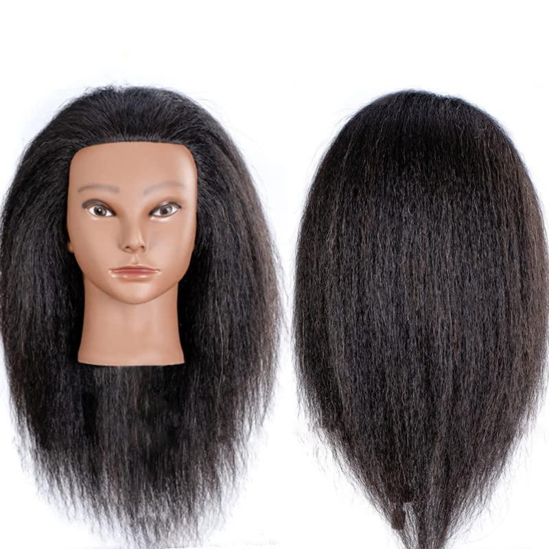 YANZIJF Mannequin Head Human Hair 16\", Manikin Head with 100% Human Hair,Cosmetology Mannequin Head practice kit Doll head hair styling,for Braiding Hairdresser Practice Styling (16inch)