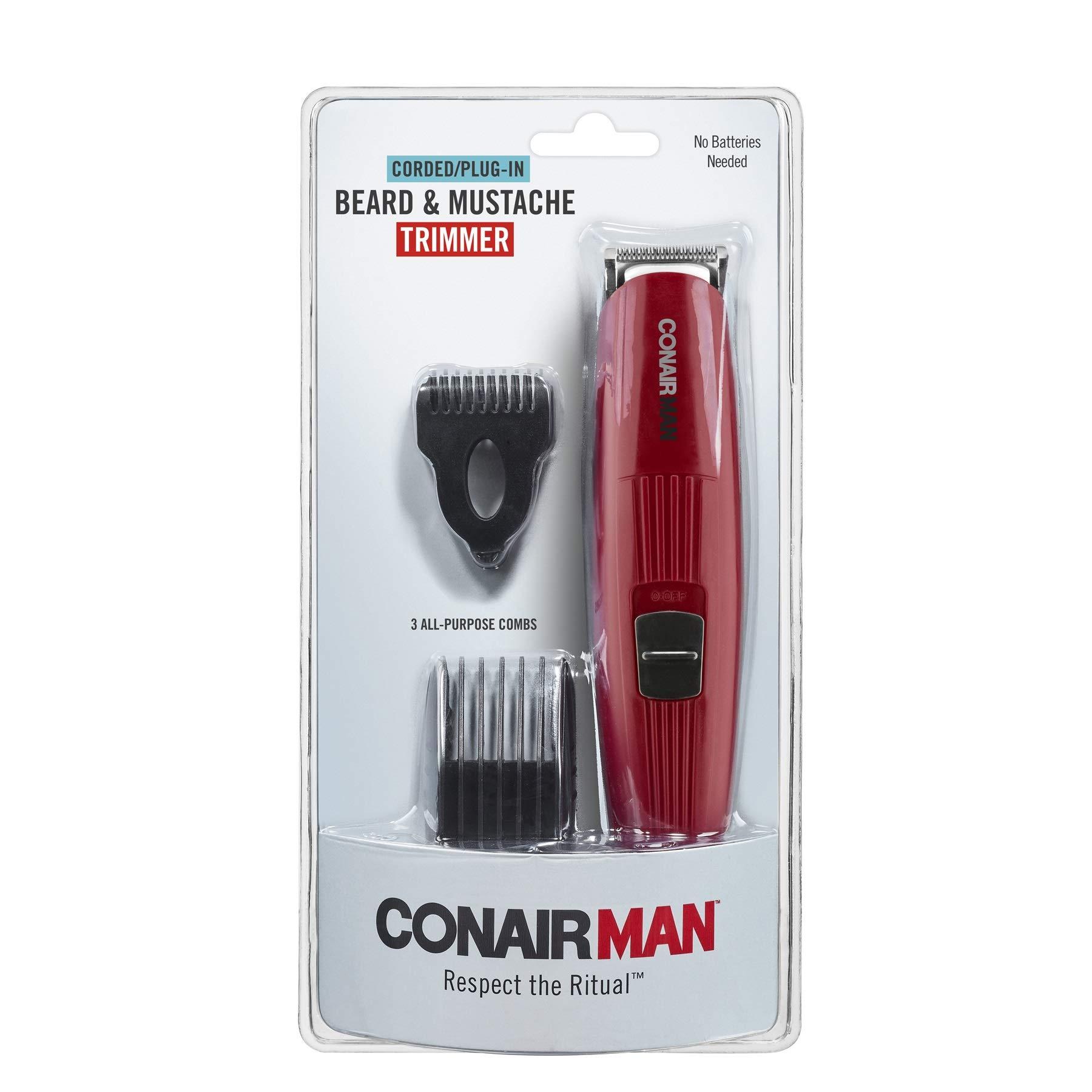 Conair ConairMAN Beard Trimmer for Men Includes Nose and Ear Hair Trimmer and 5-Position Comb Attachment, 4 piece Men\'s Grooming Kit, Corded