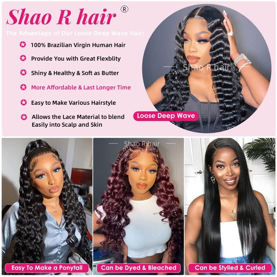 Shao R hair Loose Deep Wave Bundles with Closure 100% Unprocessed Virgin Human Hair Loose Wave Bundles with Closure Brazilian Curly Bundles with Closure Human Hair 18”20”22” with 16” Closure Natural Color