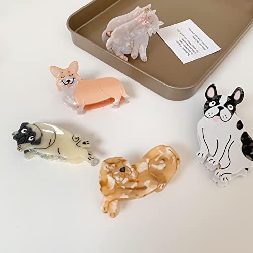OMG Decor Pug Dog Hair Clips,Small Claw Clips for Girls,Acetate Hair Clips for Women,S5