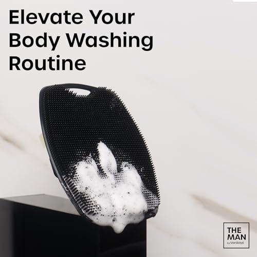 Vanibiss The Man Body Scrubber & Hook - Silicone Body Scrubber for Men - Shower Scrubber for Men - Silicone Body Buffer Hygienic & Easy to Clean - Soft Bristles & Non-Slip Handle - Body Washing Brush (1 Set)