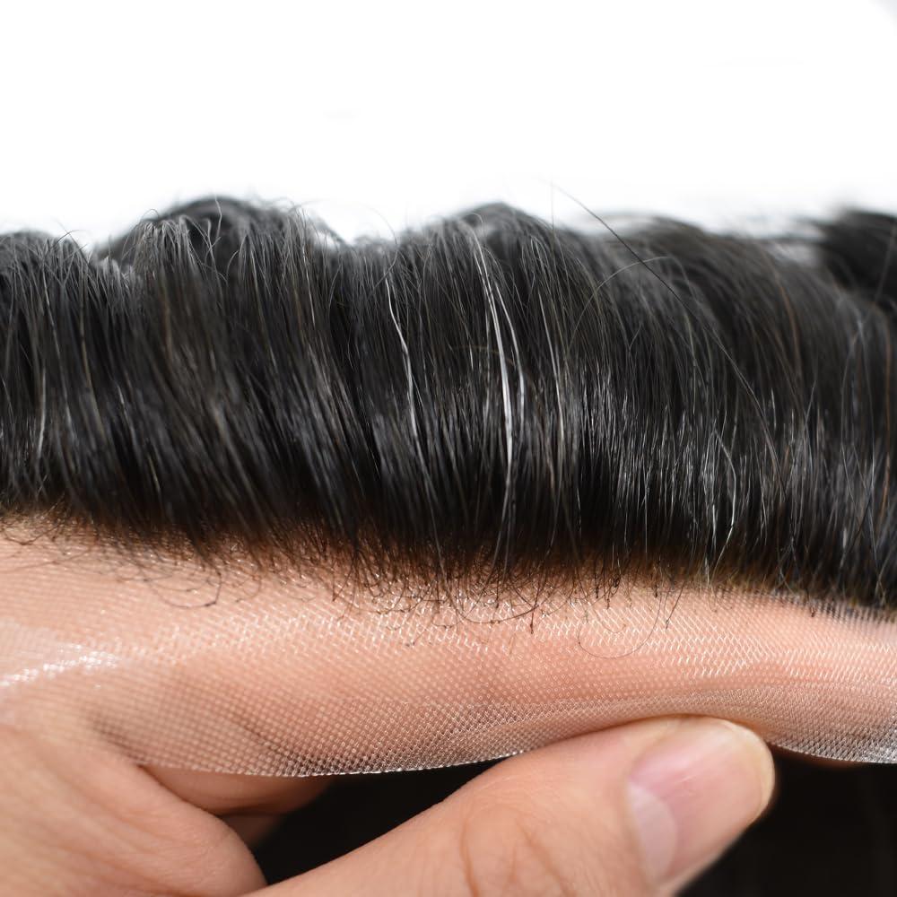 Healthlif Healthlif Fine Welded Lace Hair Toupee For Men Virgin Human Hair System For Men Real Hairline Men's Toupee Durable Mens Hairpiece Protesis Capilar Hombre 8X10#1B10#1B Off Black+10% Grey 100% Density