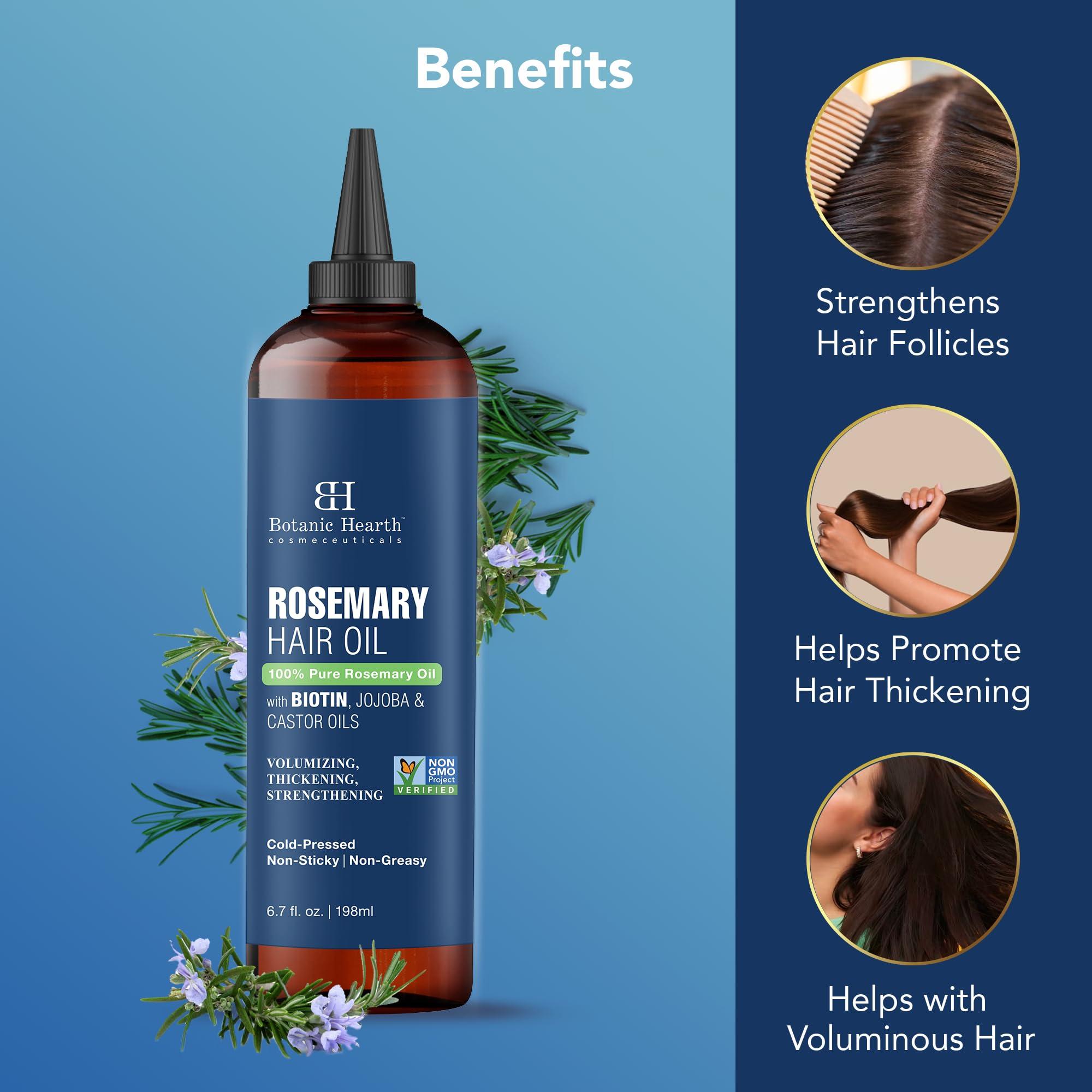 Botanic Hearth Botanic Hearth 100% Pure Rosemary Oil For Hair Growth (6.7 fl oz) Infused With Biotin, Jojoba & castor Oil | Hair strengthening Treatment | Nourishing & Volumizing | Non GMO Verified