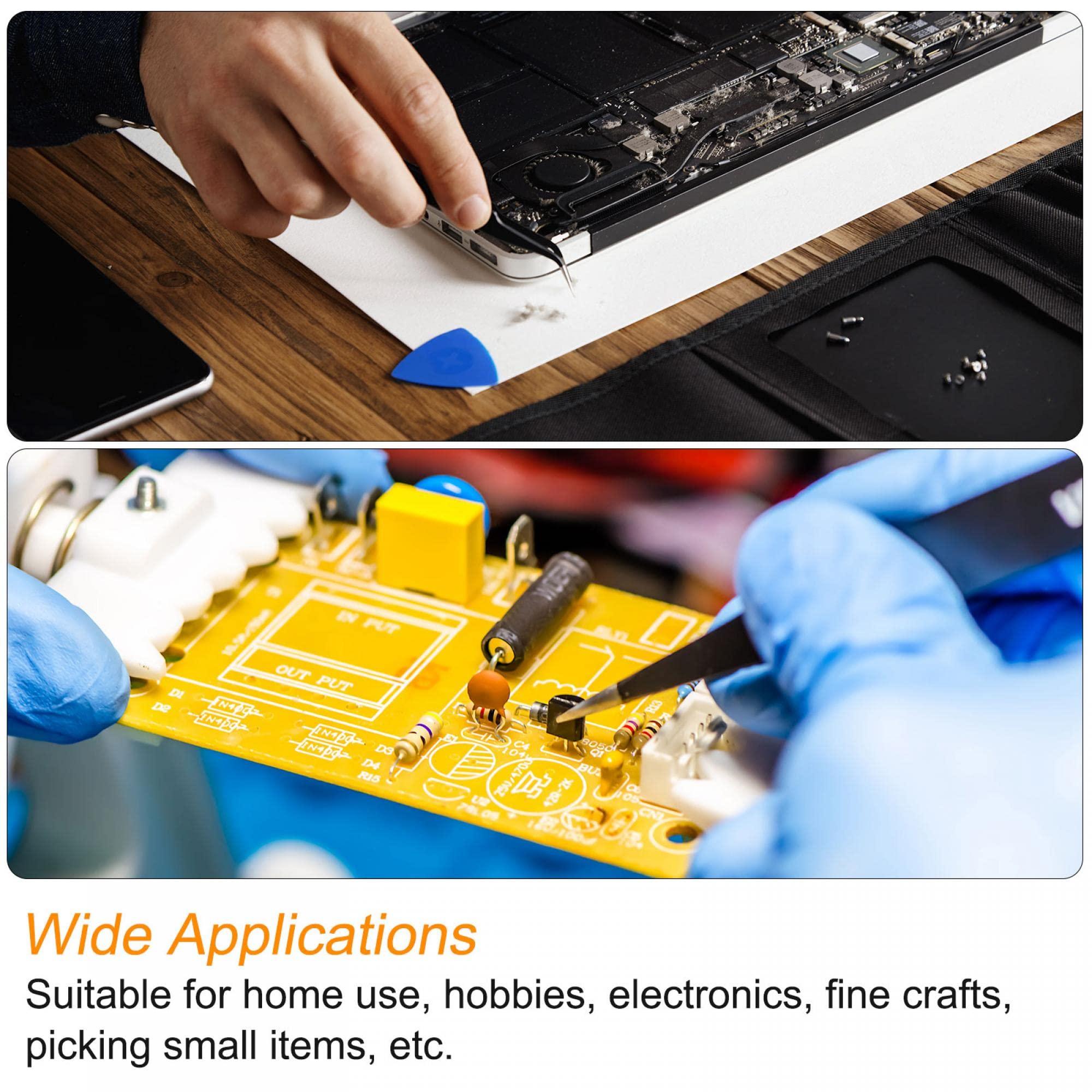 uxcell uxcell Non-magnetic Curved Tip Tweezer Anti-static Stainless Steel Precision Tweezer for Eyelash Extensions Volume Purple Blue with Flower Print 4Pcs