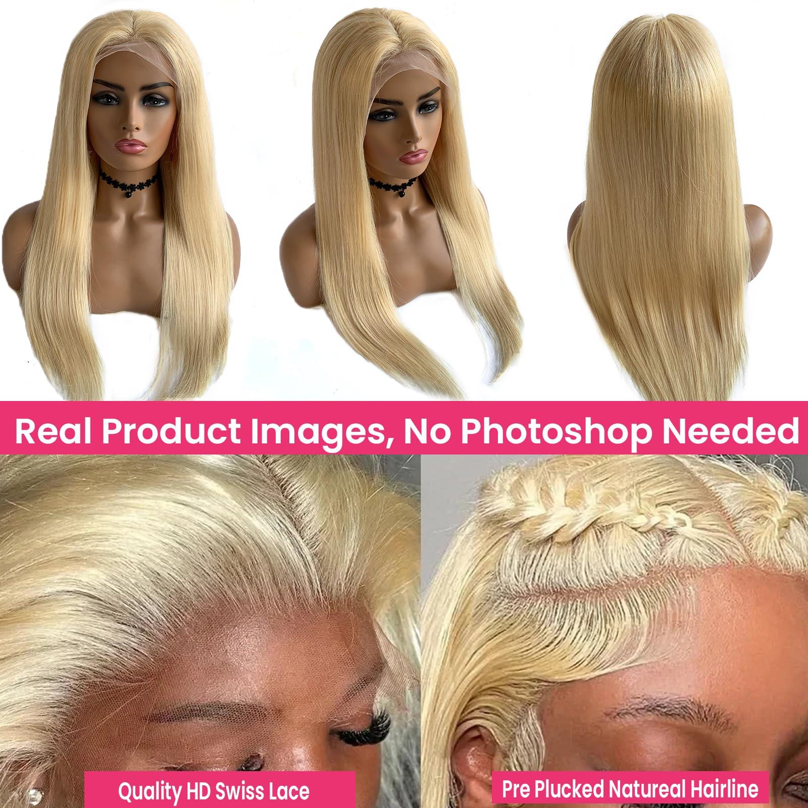 Licoville 613 Lace Front Wig Human Hair 180% Density 13x4 613 Human Hair Wig Full Thick Straight 22 Inch 613 HD Lace Frontal Wig Pre Plucked Bleached Knots Blonde Human Hair Lace Front Wigs for Black Women