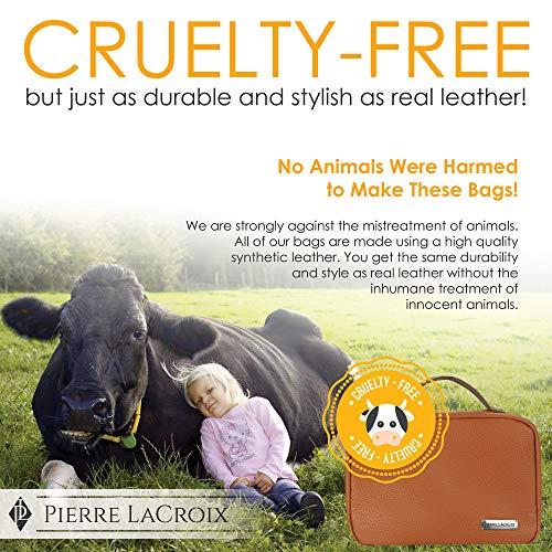 Pierre LaCroix Hanging Travel Toiletry Bag for Women and Men (100% Leak Proof & Doubles as a Cosmetic/Makeup Bag) | Large (34”x11”) | Clear Pockets | Detachable Compartment | Cruelty-Free Leather | (Brown)
