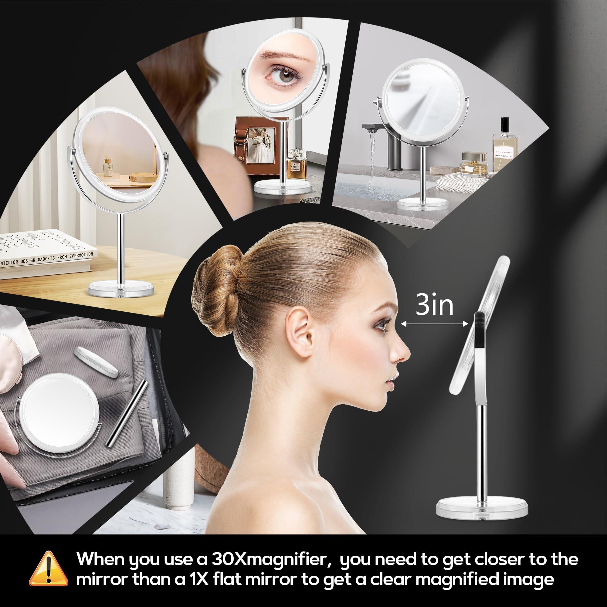 MIYADIVA MIYADIVA Makeup Mirror, 30X Magnifying Mirror for Desk, 1X/30X Table Mirror with Stand, Double-Sided Vanity Mirror, Travel Makeup Mirror with Magnification, Desk Mirror for Home and Office 8 in