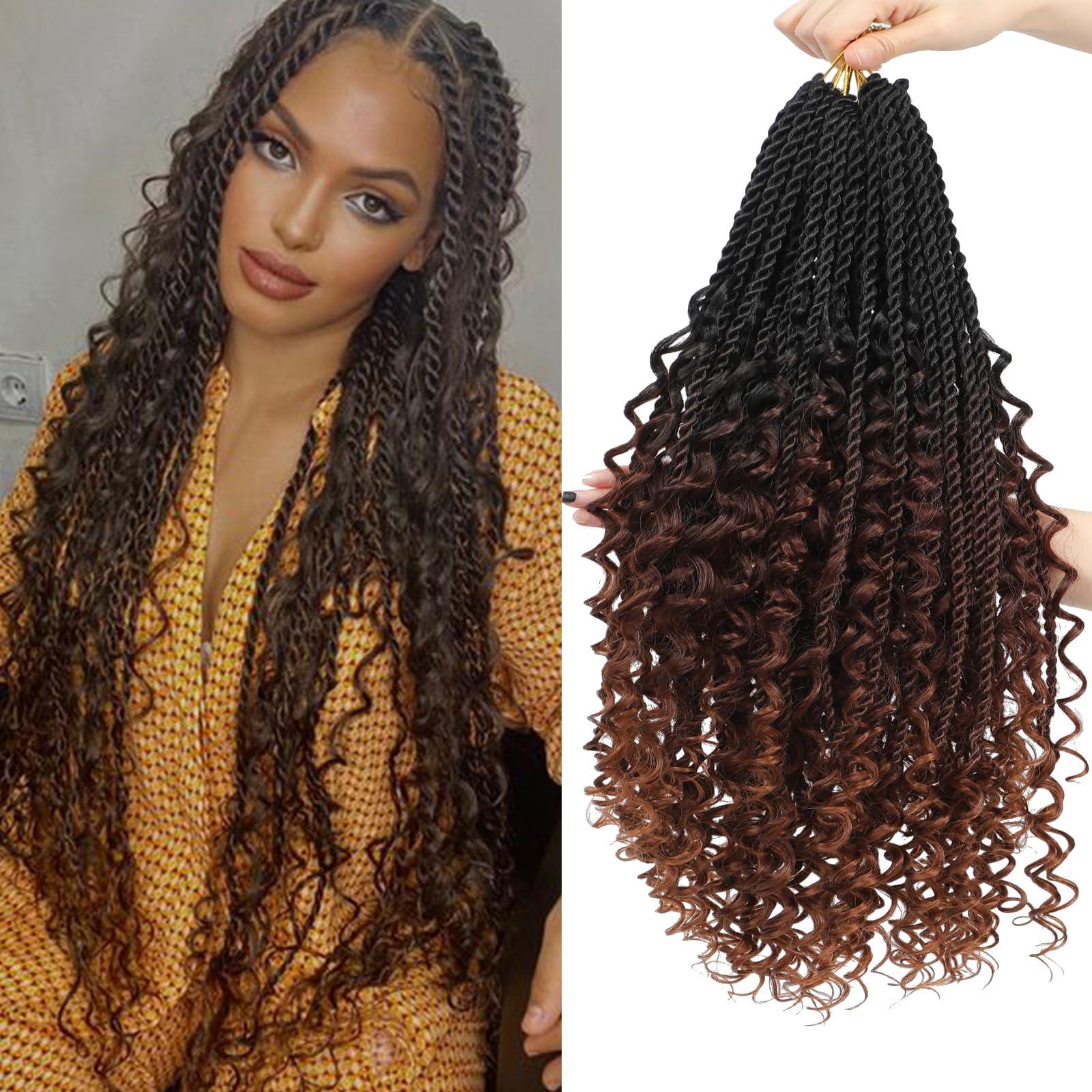FIRSTCYH HAIR Senegalese Twist Crochet Hair with Curly Ends - 12 Inch Boho Island Twist Crochet Hair 8 Packs Boho Goddess Twist Crochet Hair Pre Looped Crochet Twists with Curly Ends(12(8Packs), 1B/33/30)