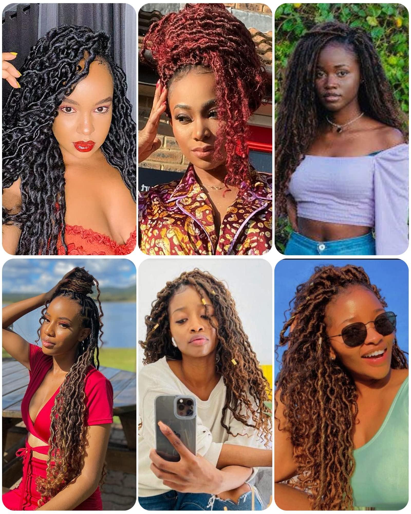 Aeagoo 8 Inch Crochet Hair Goddess Locs 7 Packs Bohemian Locs Crochet Hair with Curly Ends Pre Looped Soft Faux Locs Crochet Hair for Black Women River Locs Crohet Braids (8 Inch,4)