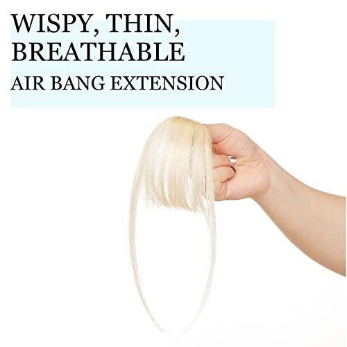 Hairro Hairro Clip In Bangs Human Hair Extensions Real Clip On Front Fringe Hairpieces Air Side Bangs With Temple Thin Wispy Curtain Bangs Hair Clip Top Hairpiece For Women 5g #60 Platinum Blonde