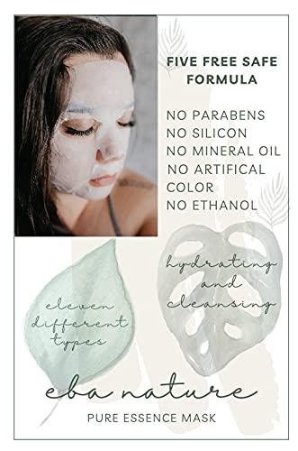 Eba nature Eba nature 100 pcs Pure Essence Facial Mask Sheet of (10 Types x 10 pcs), Korean Face Mask Sheets for Skincare, Cleansing, Moisturizing, relaxing, Elasticity