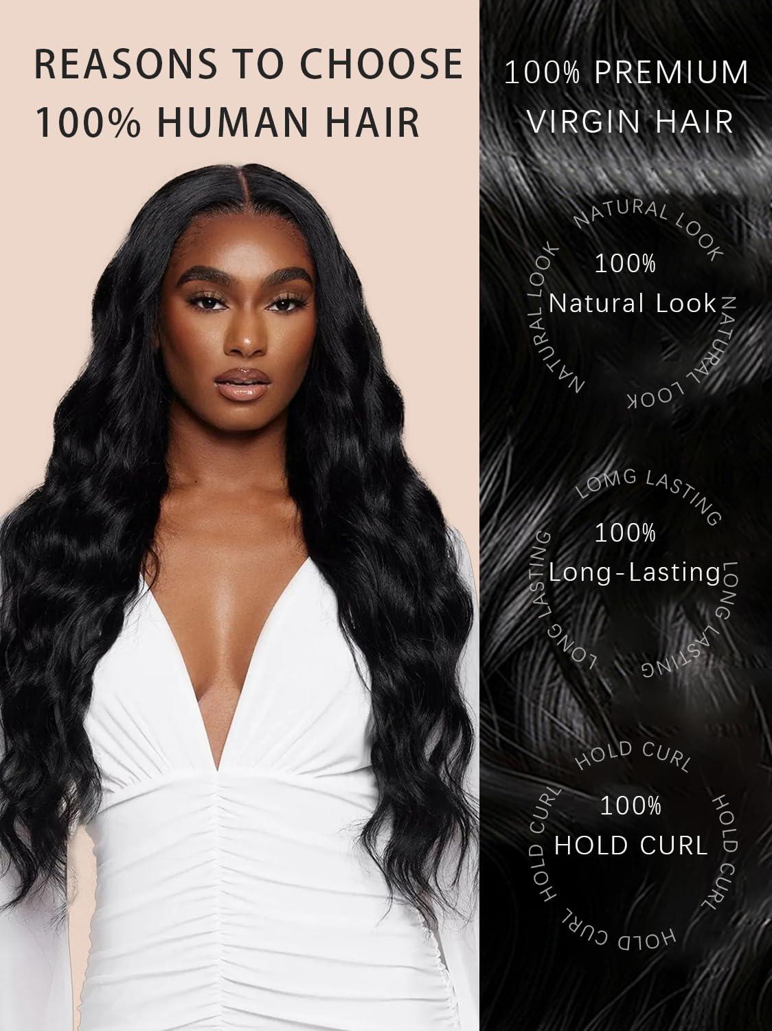 YNiSew Human Hair Bundles 24 26 28 30 Inch Brazilian Body Wave Bundles Human Hair Bundles Deals Human Hair Weave 4 Bundles Wavy Natural Black YNiSew