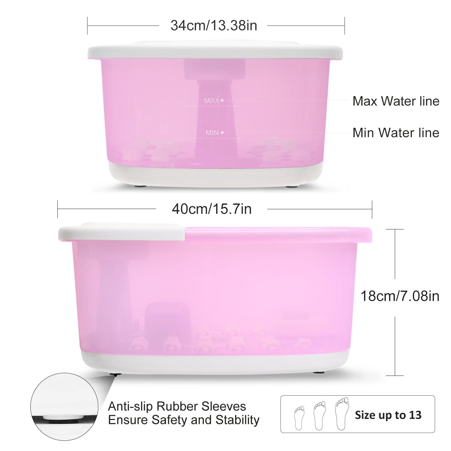 MoodRelish Foot Spa Bath Massager with Heat Bubbles and Vibration Massage and Jets, 16 OZ Calming Lavender Foot Soak Epsom Salt, Foot Soaker with Red Light, 22 Massage Rollers, Adjustable Temp - Pink