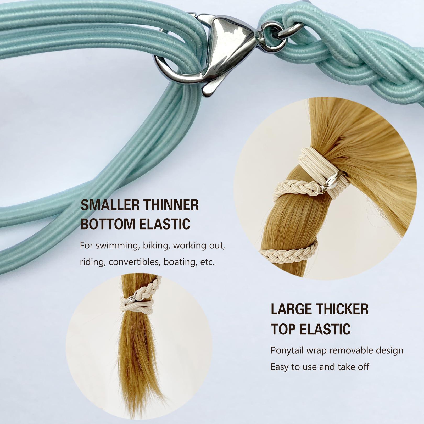 SISYOUP 3 Packs 16\" Ponytail Holders for Short Thin Fine Hair, Elastic Swimming Hair Ties No Damage for Women Girls Workout Hair Band for women\'s Hair Strong Stretchy Pony Tail Wrap Hair Tie for Beach Surf