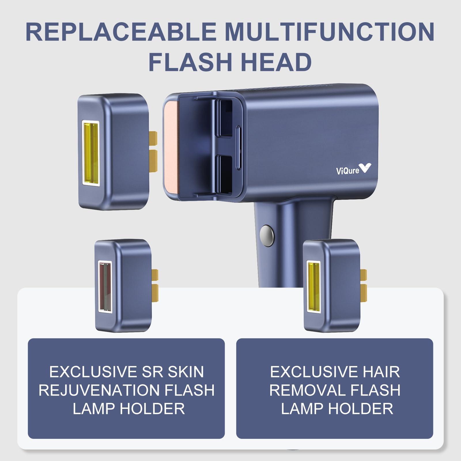 ViQure Viqure IPL T8 Laser Hair Removal for Women and Men, Fast and Long-lasting Painless Hair Removal Device with Cooling System, 990000 Flash, LED, Multifunction Double Head, For Body & Face at-Home Use