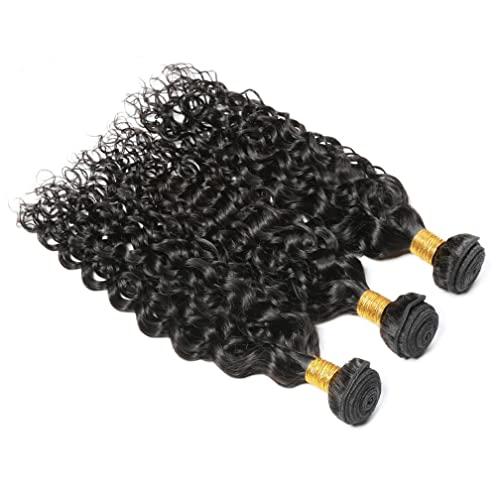 Borchan Water Wave Bundles Brazilian Water Wave Human Hair 3 Bundles Ocean Wave Bundles for Black Women 100% Unprocessed Virgin Human Hair Bundles Human Hair Bundles Water Wave Hair Extensions 12 14 16 Inch