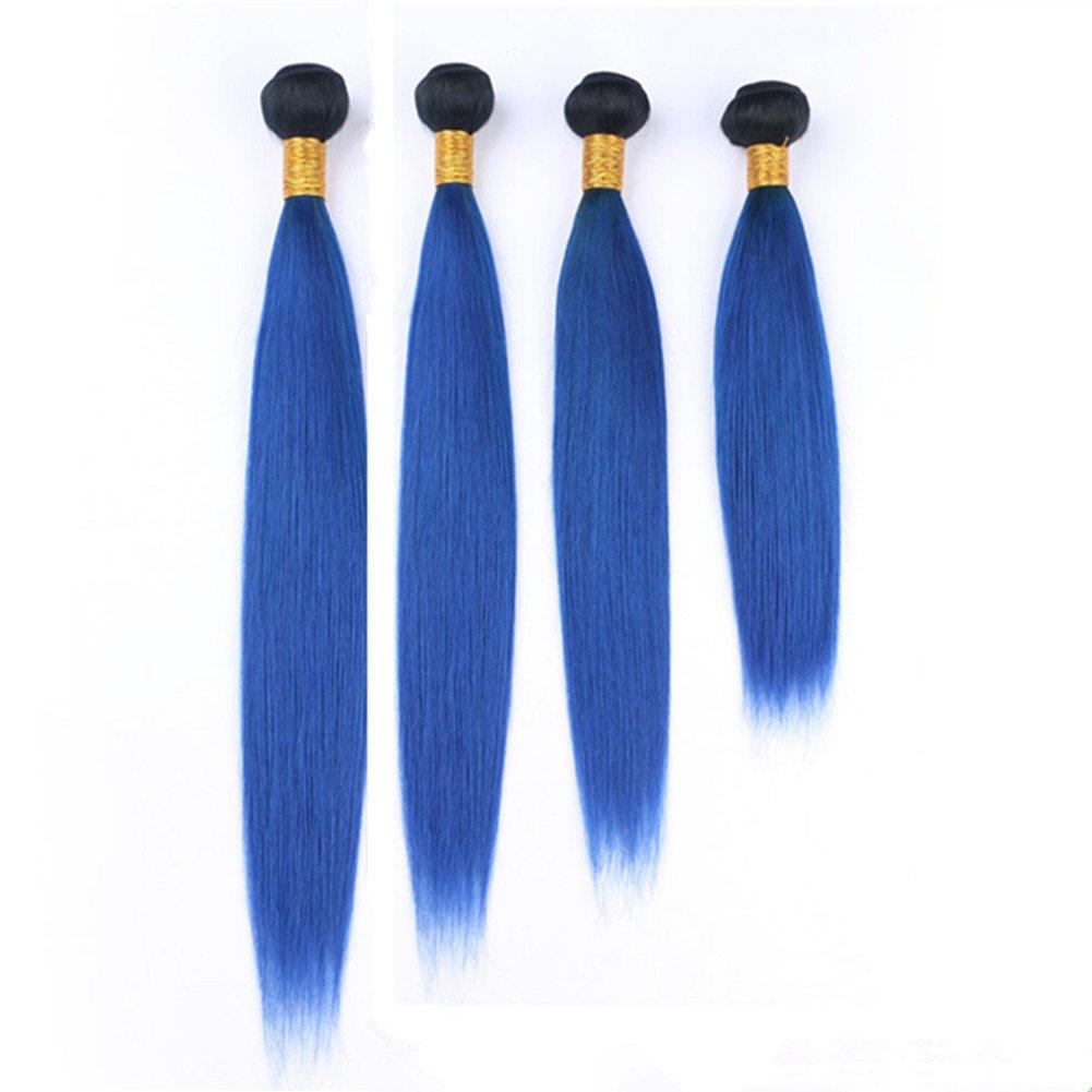 Tony beauty hair Tony Beauty Hair Dark Blue Ombre Virgin Indian Human Hair Bundles Deals 4Pcs with Lace Closure Piece 4x4 Silky Straight #1B/Blue Ombre Virgin Hair Weft Extensions 5Pcs Lot (24 26 28 30+22)