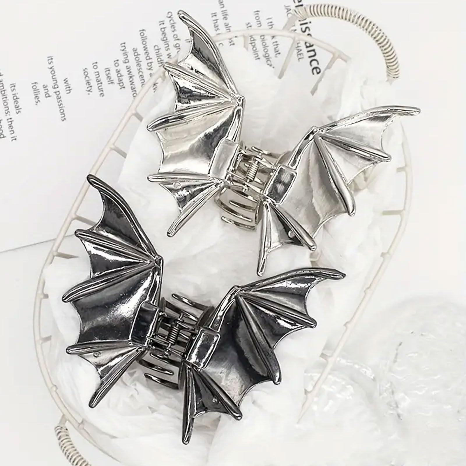Vsdski Vsdski Bat Hair Clips Metal Silver Hair Claw Clips for Thick Thin Hair Halloween Hair Accessories for Women Punk non-slip Claw Clips Strong Hold Hair Jaw Barrettes for Cosplay Party Hair Supplies