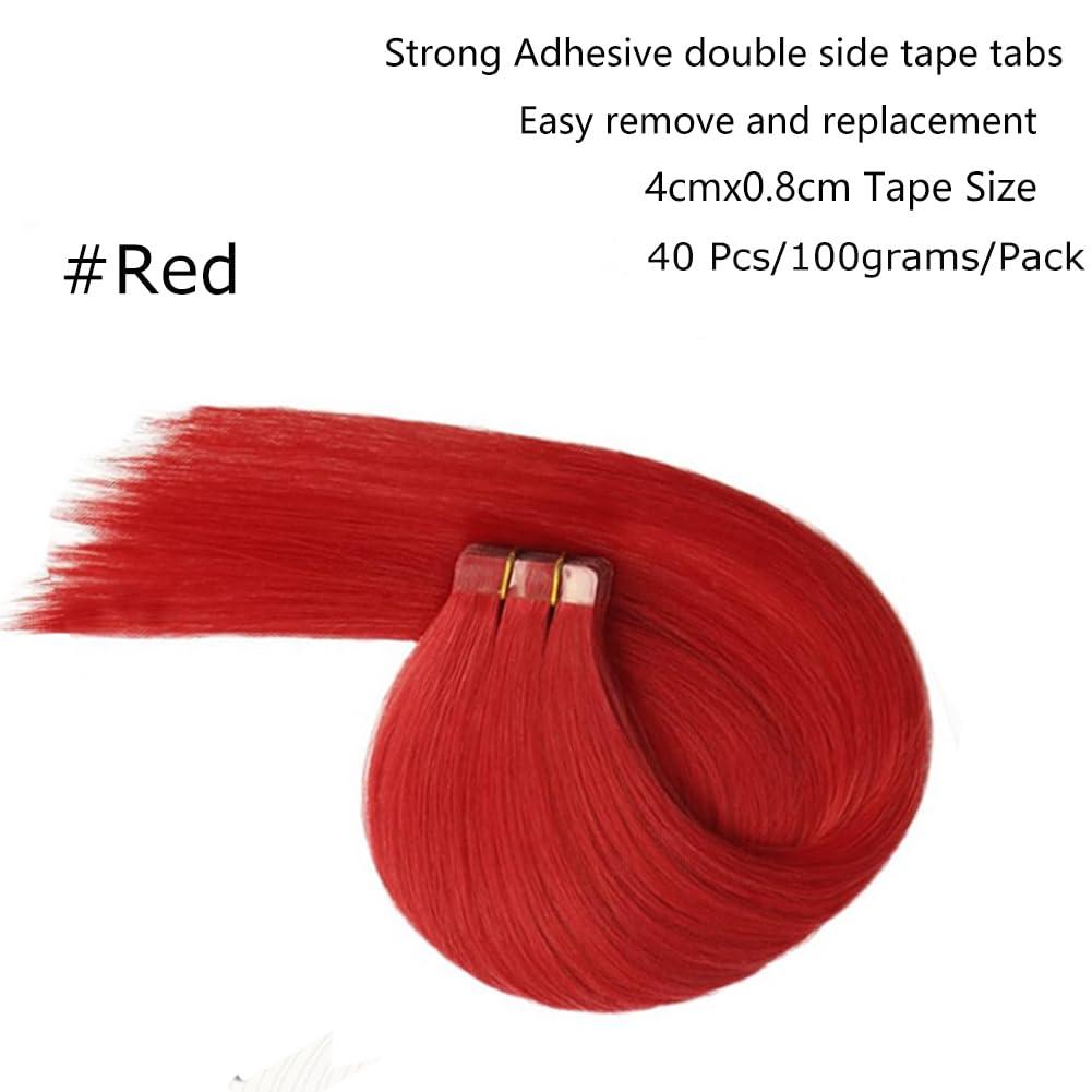 Kiss darling LASHES Tape In Remy Human Hair Extension Red Tape In Hair Extension 28inch Straight Seamless PU Skin Weft Tape Hair Extensions 100g 40pcs/Pack Full Head for Women