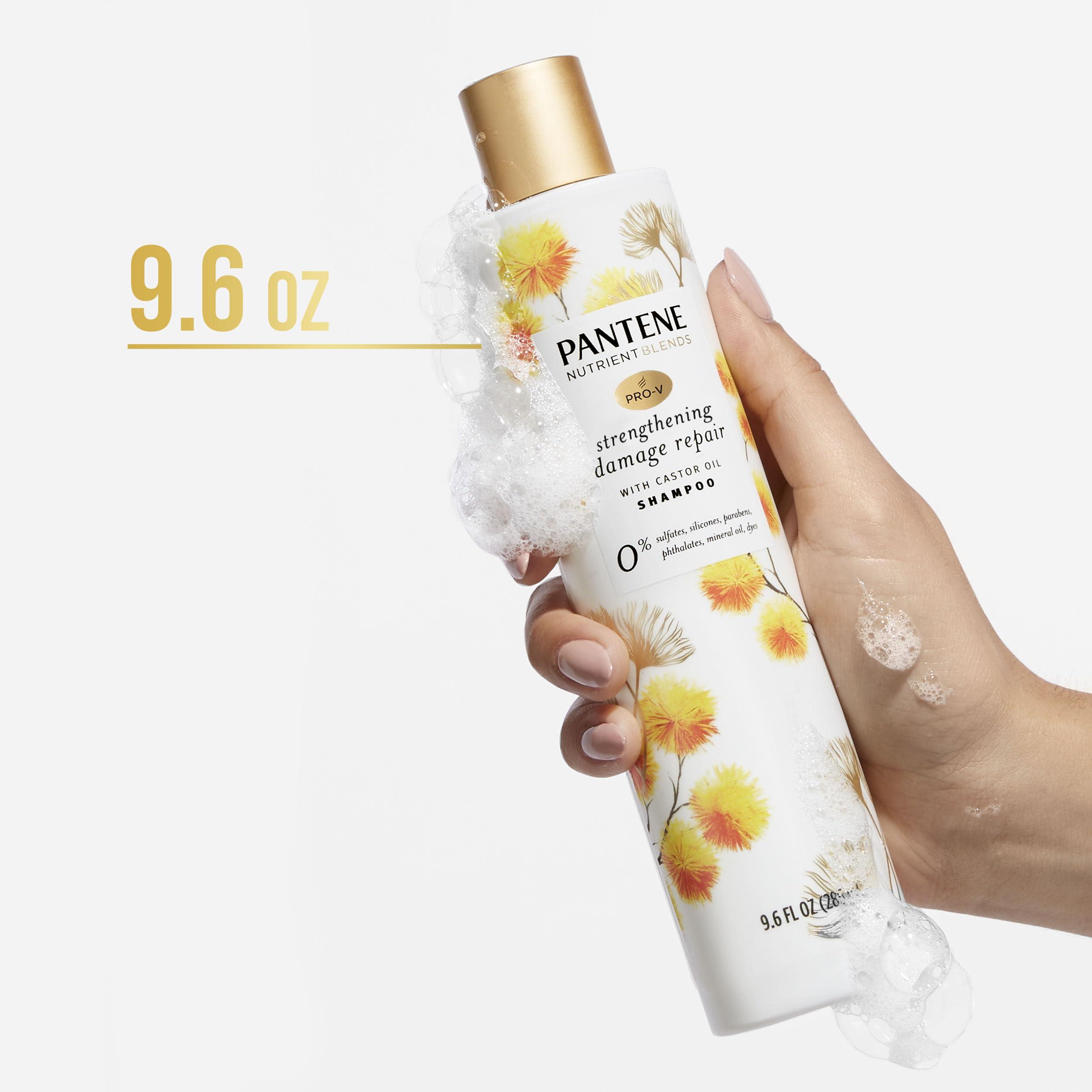 Pantene Pantene Sulfate Free Shampoo, Hair Strengthening Anti Frizz Damage Repair Shampoo with Castor Oil, Safe for Color Treated Hair, Nutrient Blends, 9.6 oz