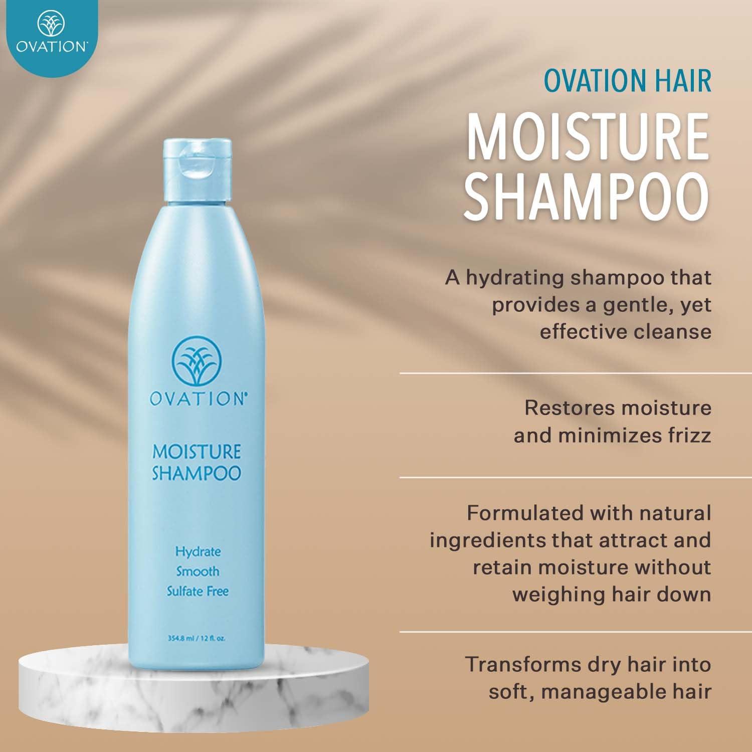 Ovation Hair Ovation Hair Moisturizing 3-Step System - with Moisture Shampoo, Conditioner, and Cell Therapy Growth & Scalp Treatment - Nourish, Smooth, Detangle, & Hydrate Brittle Locks