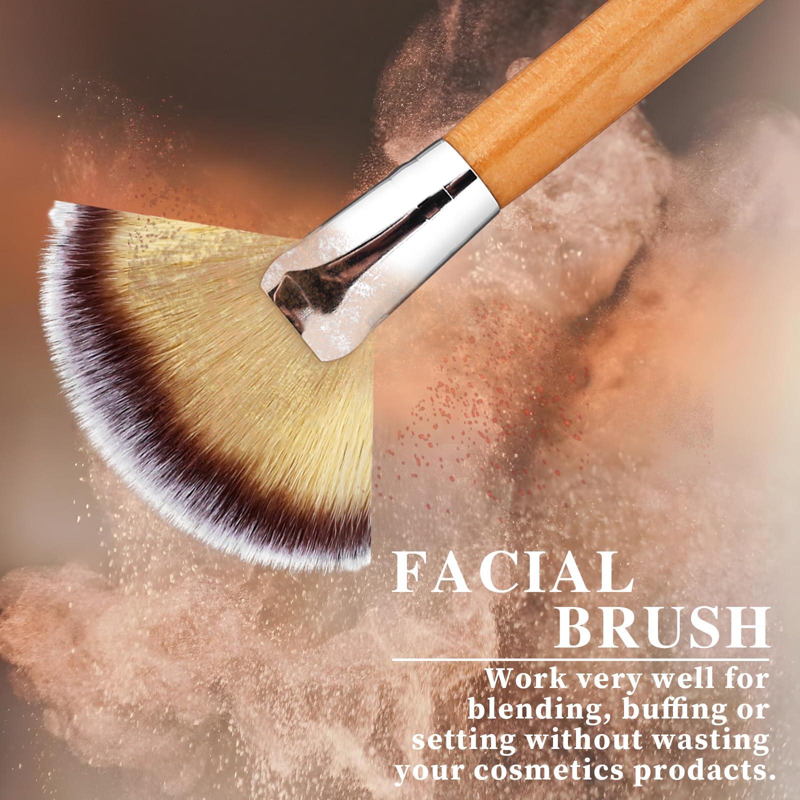 Xthrotsenk 4 Pcs Fan Brushes Facial Highlighting Make Up Brush Soft Bristle Blush Brush Esthetician Fluffy Fan Brushes Face Cosmetic Tools with Long and Short Handle for Women Loose Powder Blush