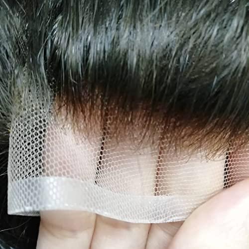 YANAHAIR YANAHAIR Toupee for Men men hair pieces Mens Hollywood Toupee Human Hair Replacement System 100% European Real Human Prosthesis Hair System Fine French Lace with PU Around (#1B Off Black, 8x10)