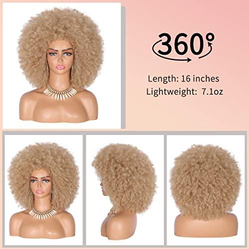 Kalyss Kalyss 16" Women's Long Afro Wigs for Black Women 70's Afro Kinky Curly Blonde Wigs Large Bouncy and Soft Natural Looking Premium Synthetic Big Afro Wig
