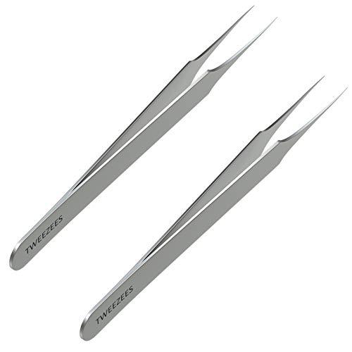 Tweezees Ingrown Hair Tweezers | Pointed Tip | 2 Pack | Precision Stainless Steel | Extra Sharp and Perfectly Aligned for Ingrown Hair Treatment & Splinter Removal For Men and Women | By Tweezees