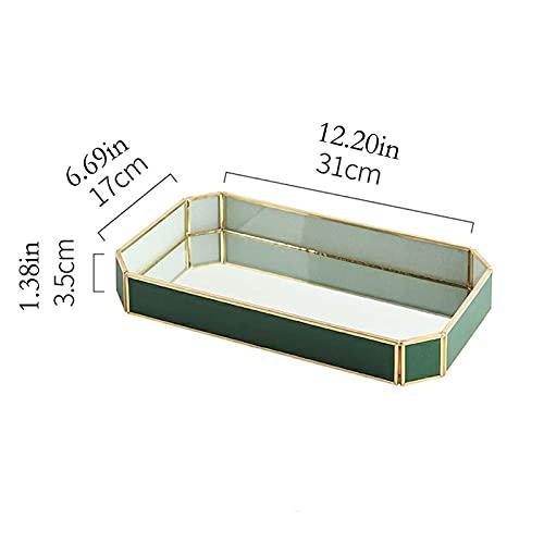 CLoxks Makeup Organizer Light Luxury Retro Leather Glass Mirror Tray Headdress Perfume Dressing Table Bedside Table Desktop Cosmetic Storage Tray Cosmetics Storage Box