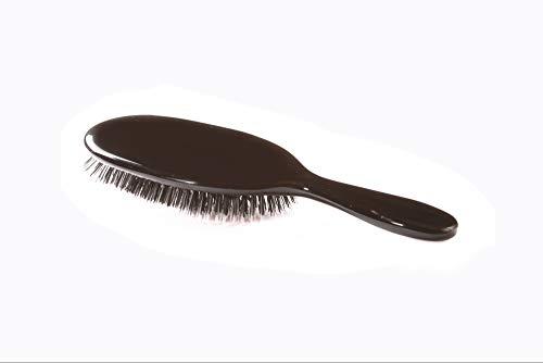 Bass Bass Brushes | Elite Series | Shine & Condition Pet Brush | Ultra-Premium Natural Bristle & Nylon Pin | High Polish Acrylic Handle | Grande Oval | Black Finish | Model EGR