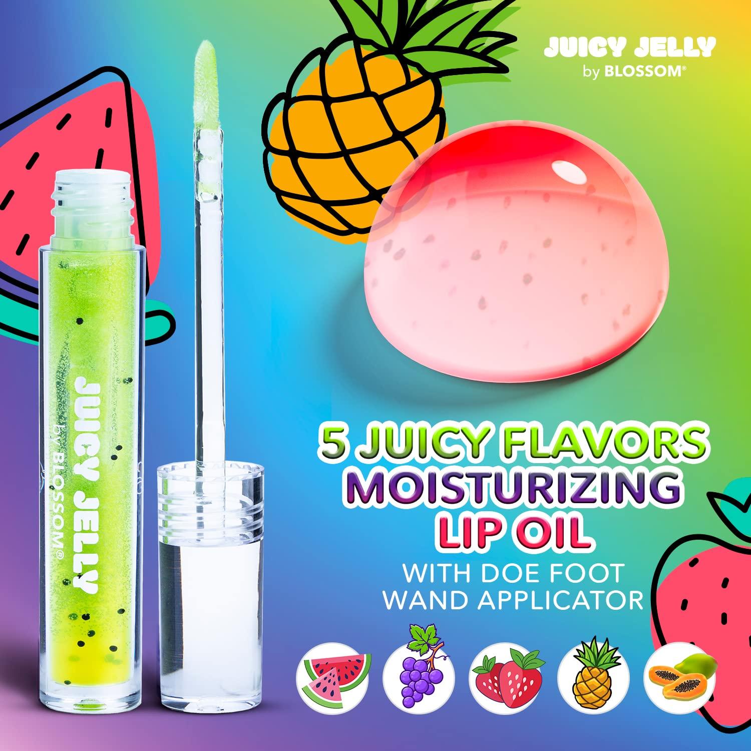 Blossom Blossom Lip Gloss Juicy Jelly Moisturizing Fruit Flavored Nourishing High Shine Lip Oil with Doe Foot Wand Applicator, 0.09oz, Pineapple