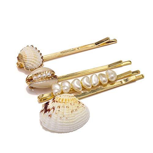Doubnine Doubnine Hair Clips 4PCS Gold Mermaid Shell Cowrie Freshwater Bangs Clips Beach Headpiece Wedding Hair Accesories