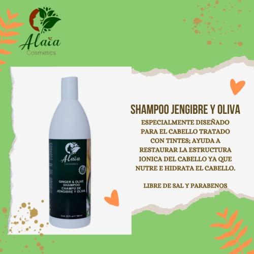 Alaia Cosmetics SHAMPOO GINGER OLIVE FREE OF SALT AND PARABENS. Alaia Cosmetics.32 0Z High viscosity shampoo is highly recommended for its great content of vitamins, proteins, and limpiador capilar.
