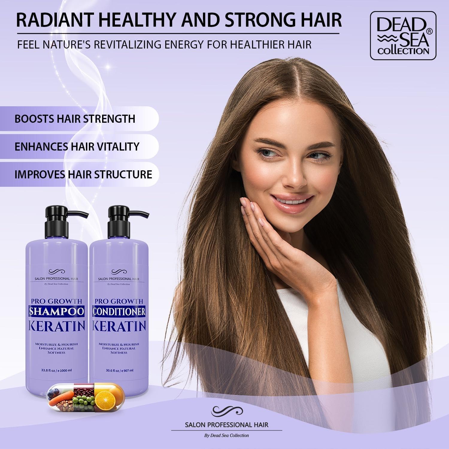 Dead Sea Collection Dead Sea Collection Shampoo and Conditioner Set for Strengthening and Volume - Pure Dead Sea Minerals and Keratin Nutrition, Repair and Shine - Pack of 2 (33.8 & 30.6 Fl. Oz)