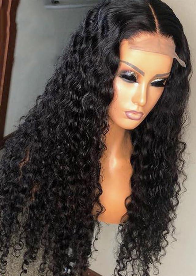 Generic 26 INCH Human Hair Loose Deep Wave Wig, Transparent Full Lace Front Wigs, 13 * 4