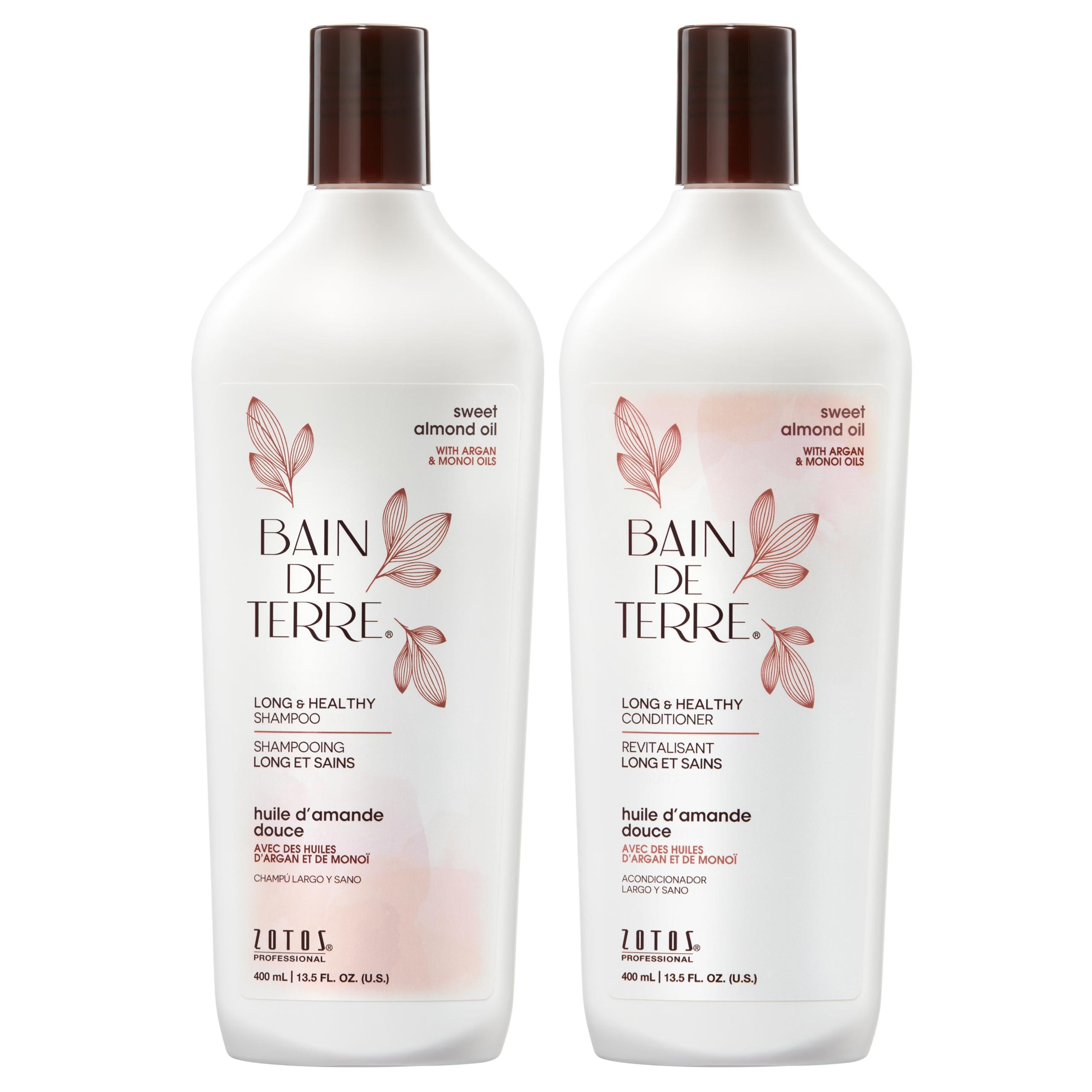 Bain de Terre Bain de Terre Long & Healthy Shampoo and Conditioner Set | Sweet Almond Oil | Fortifies & Strengthens Long, Growing Hair | Paraben Free | Color-Safe | 13.5 Fl Oz