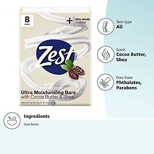 Zest Zest Bar Soap - 8 Bars - Enriched With Cocoa Butter And Shea for Ultra Moisturizing Cleansing - Leaves Your Body Feeling Silky Smooth And Deeply Moisturized (Pack of 2)