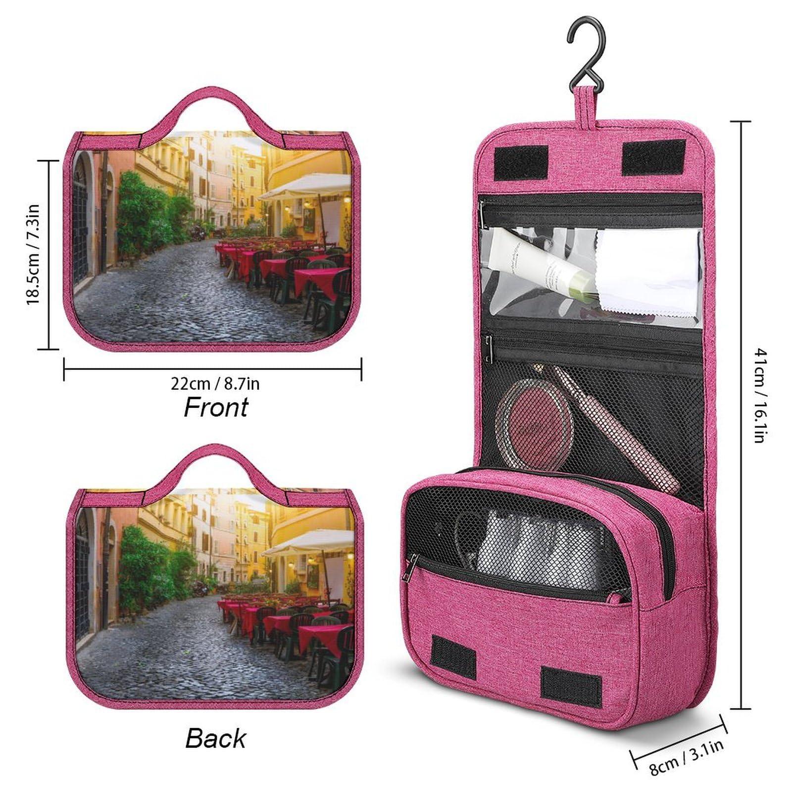 AXEDENRRT1966 Italian City Cozy Old Street Makeup Bag Travel Toiletry Bag Waterproof Cosmetic Bag with Portable Hook Handbag, style, 20240328
