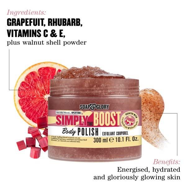 Soap & Glory Soap & Glory Simply The Boost Exfoliating Body Scrub - Smoothing & Buffing Body Scrub - Body Polish with Vitamin B5, Vitamin C, & Vitamin E (300ml)