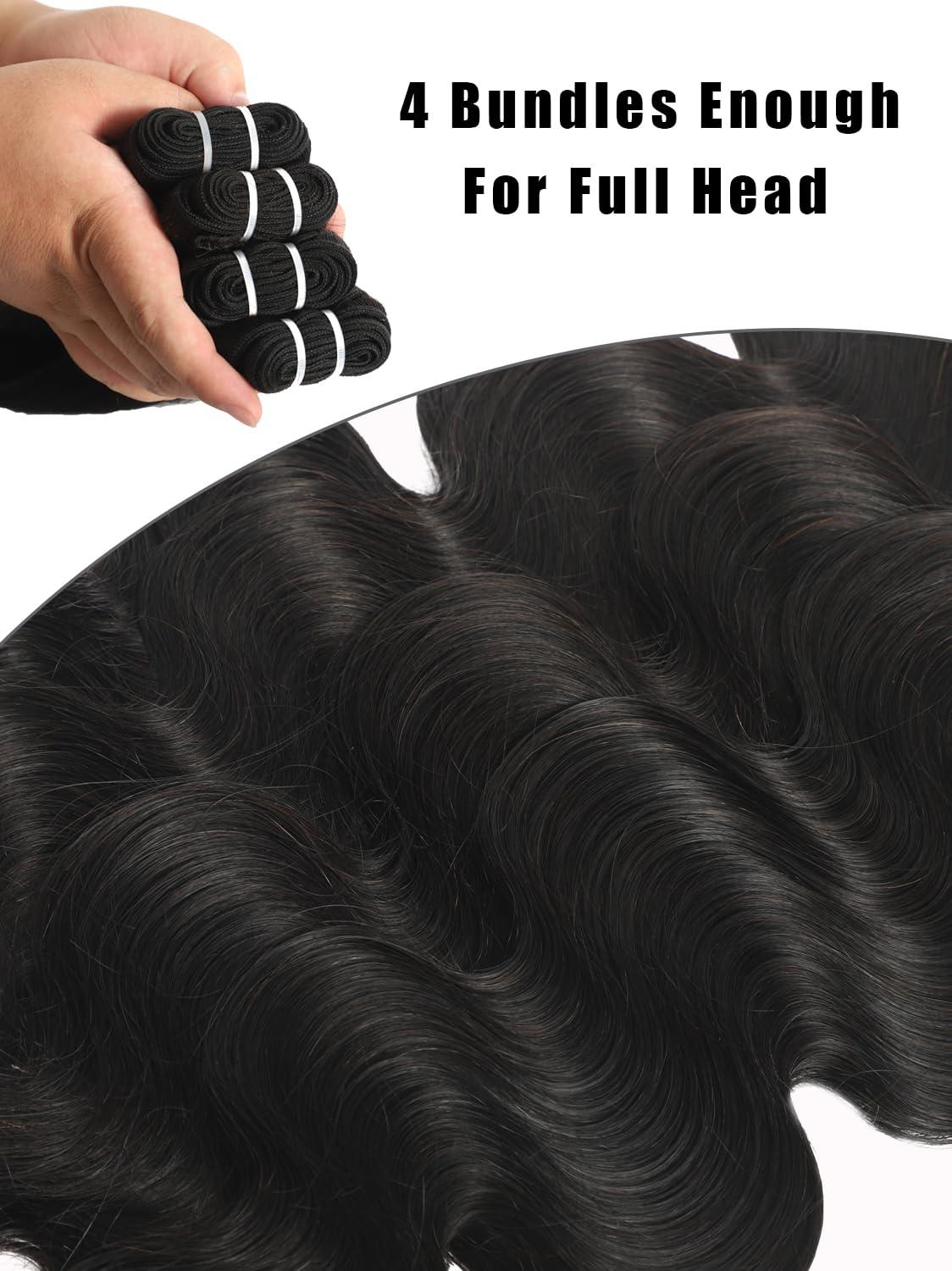 YNiSew Human Hair Bundles 24 26 28 30 Inch Brazilian Body Wave Bundles Human Hair Bundles Deals Human Hair Weave 4 Bundles Wavy Natural Black YNiSew