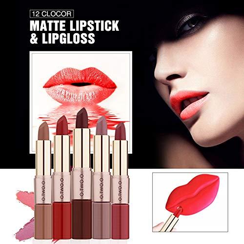 O.TWO.O O.TWO.O Matte Lipstick Makeup and Lip Gloss Double-head 11 Colors Long Lasting Moisture Cosmetic Lipplumper Waterproof (N9107B-01)