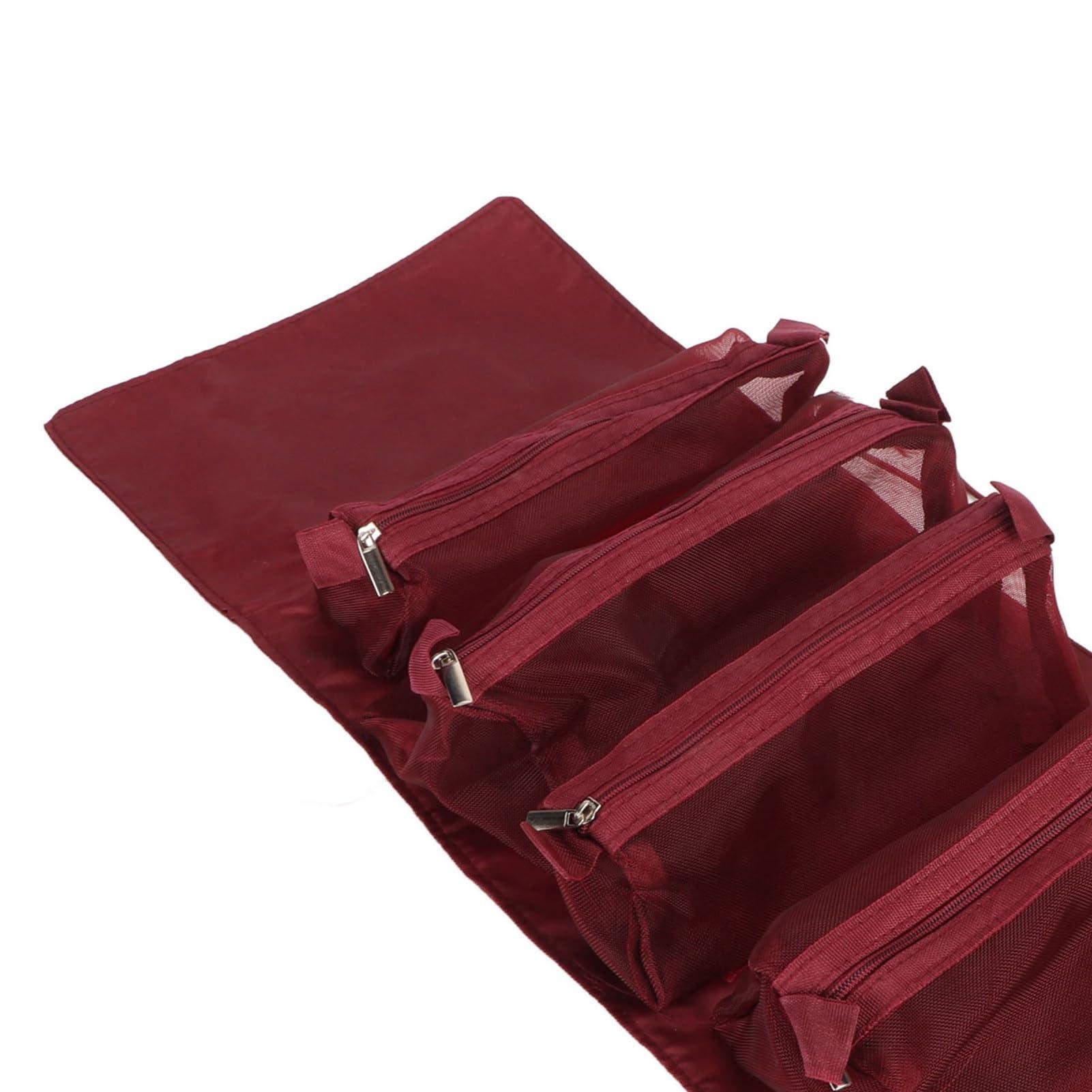 jeerbly jeerbly Red Detachable Cosmefic Bag, 4 in 1 Roll up Makeup Bag Large Capacity Adjustable Divider Cosmetic Bag Beauty Storage Cosmetic Bag for Office Outdoor Travelling